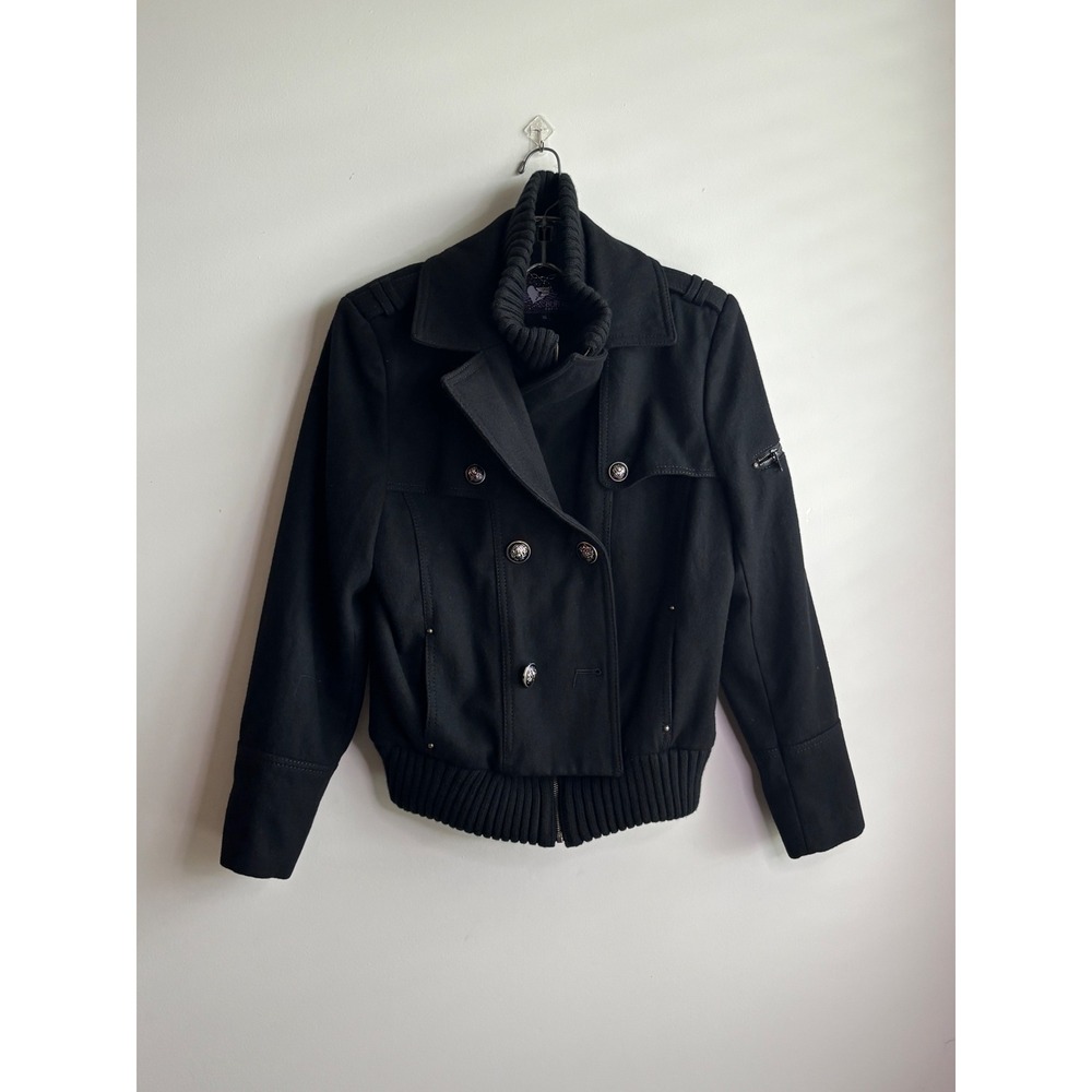 Buffalo Black Wool Blend Moto Bomber Jacket Mens XL